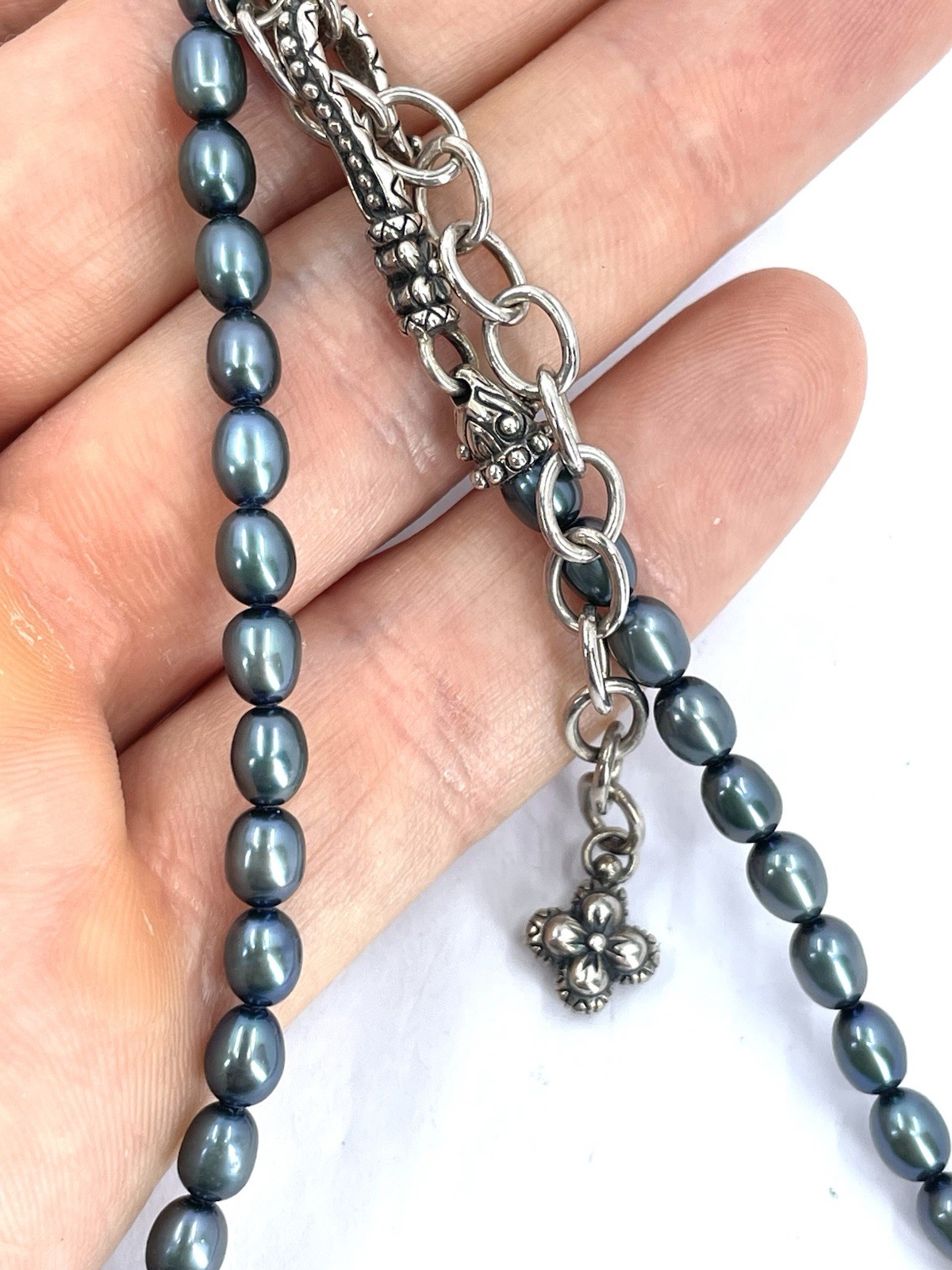 Original Barbara Bixby Sterling Silver Vibrant Blue Pearl Station Necklace