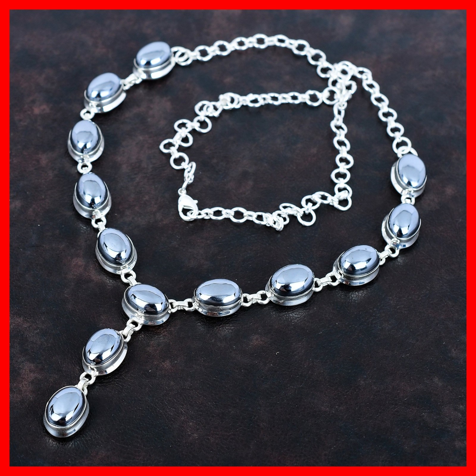 Oval Shungite Gemstone 925 Silver Bezel Trendy Chain Root Chakra Mother Necklace