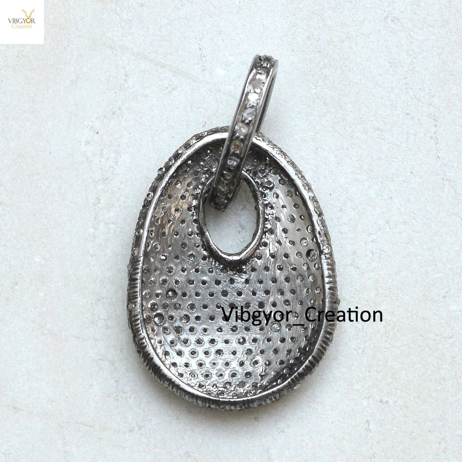 Natural Pave Diamond Pendant 925 Oxidized Silver Gold Plated Christmas Gifts
