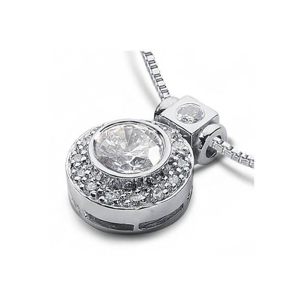 0.58ctw F VS2 Round Cut Natural Certified Diamonds White Gold Halo Pendant