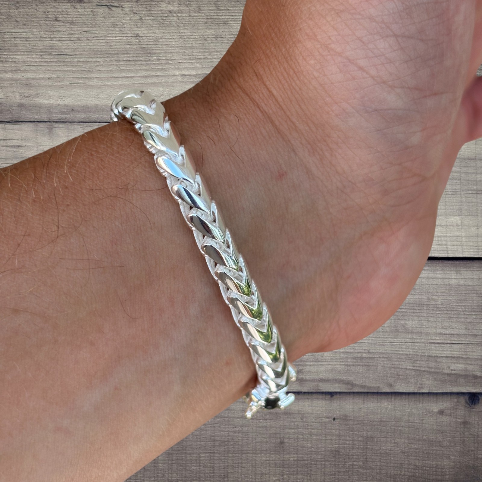 6mm Rounded Franco Link Bracelet – Real Solid 925 Sterling Silver MADE IN ITALY