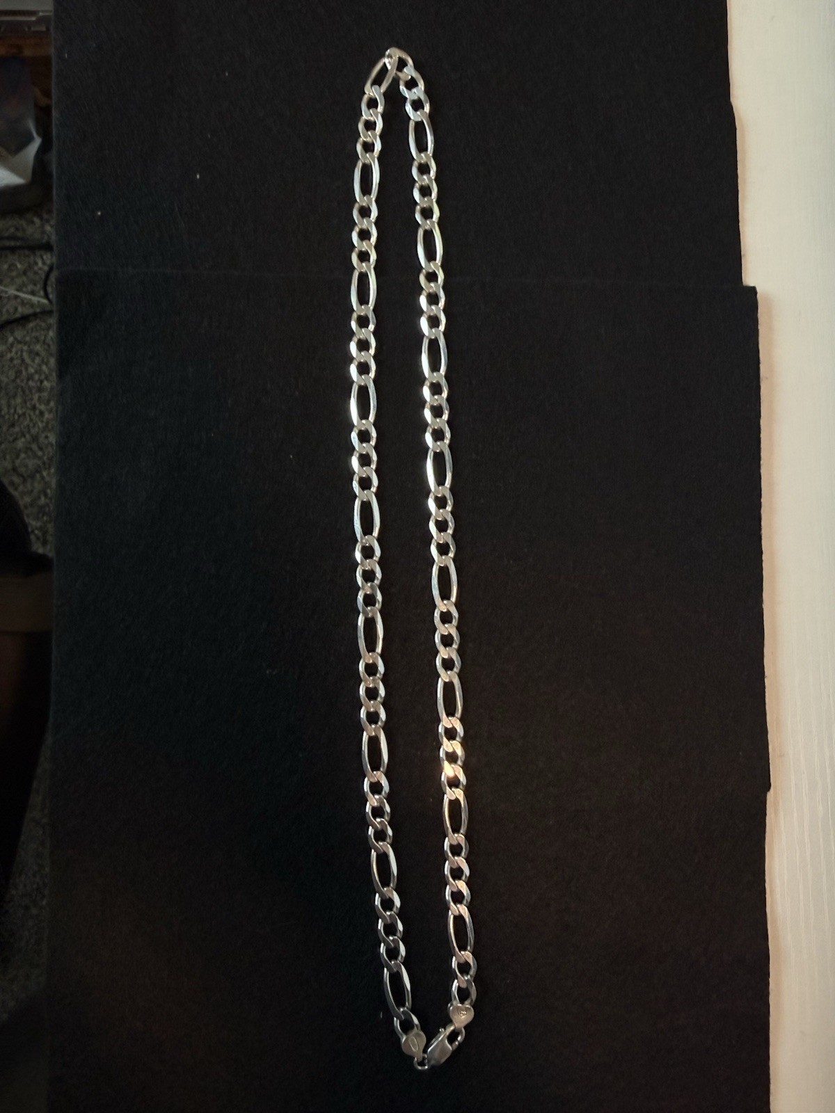 .925 Sterling Silver Figaro Link 14″ Necklace Very Nice Made In Italy Figaro HVY