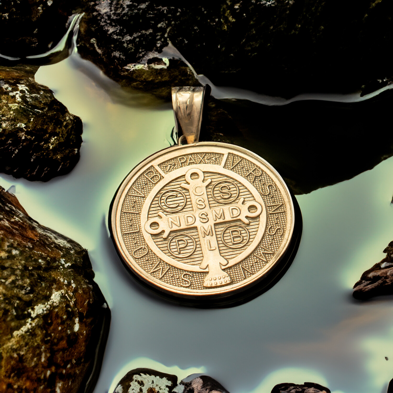 Gold Saint Benedict Medal Reversible Pendant Necklace – 10k & 14k Yellow, White