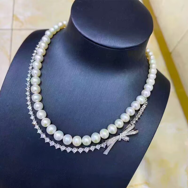 classic 8-9mm south sea round white pearl necklace 18inch 925s