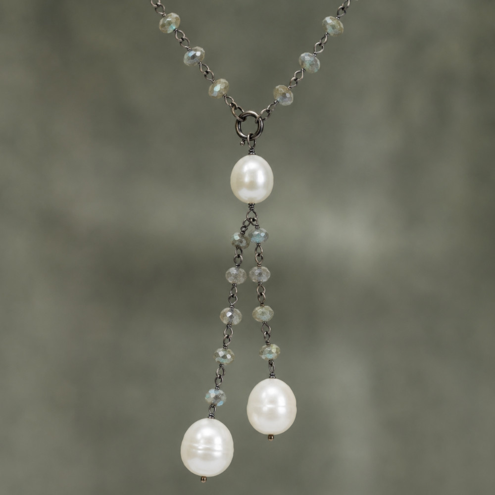 Labradorite Necklace with Cultured Freshwater Pearl Drop