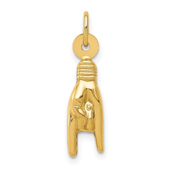 14K REAL Gold 3D Mano Cornuto Pendant, Gold Italian Lucky Hand Charm – 14K6392