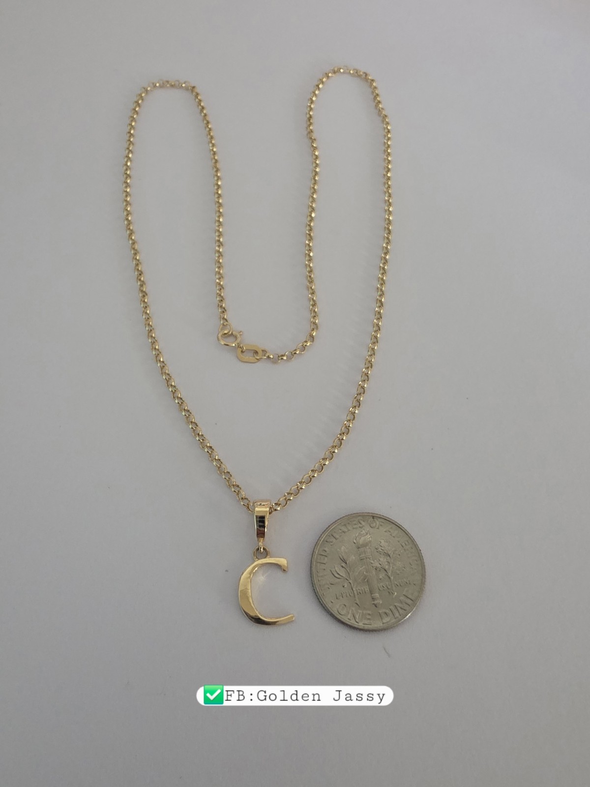 18K Real Gold C Necklace 17″long