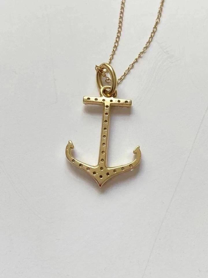 2CT Round Cut Lab Created Diamond Anchor Womens Pendant 14K Yellow Gold Plated