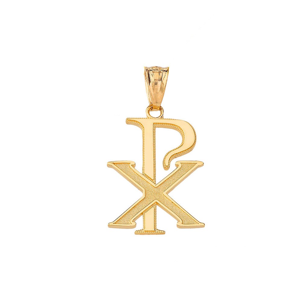 Gold Chi-Rho Symbol Pendant Necklace (Available in Yellow/Rose/White Gold)