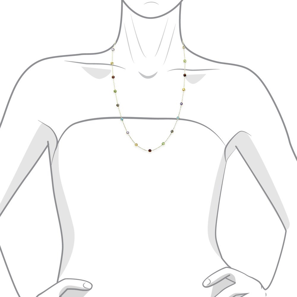 14K Yellow Gold Round Multi-Gemstones Necklace 24 Inches