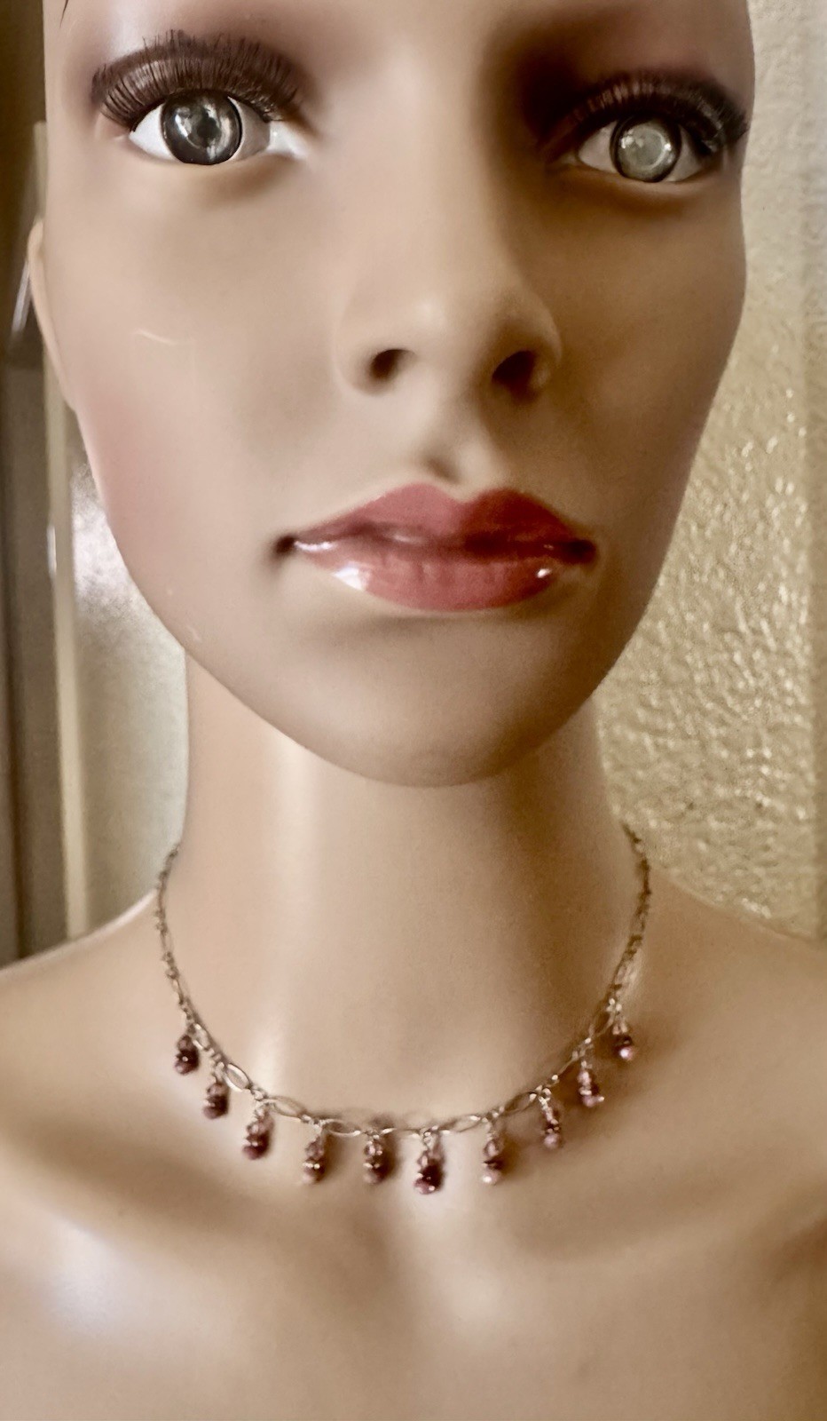 Sterling Silver 925 Pink Beaded Dangle Drop Necklace 14 (Small Neck) Boho Chic