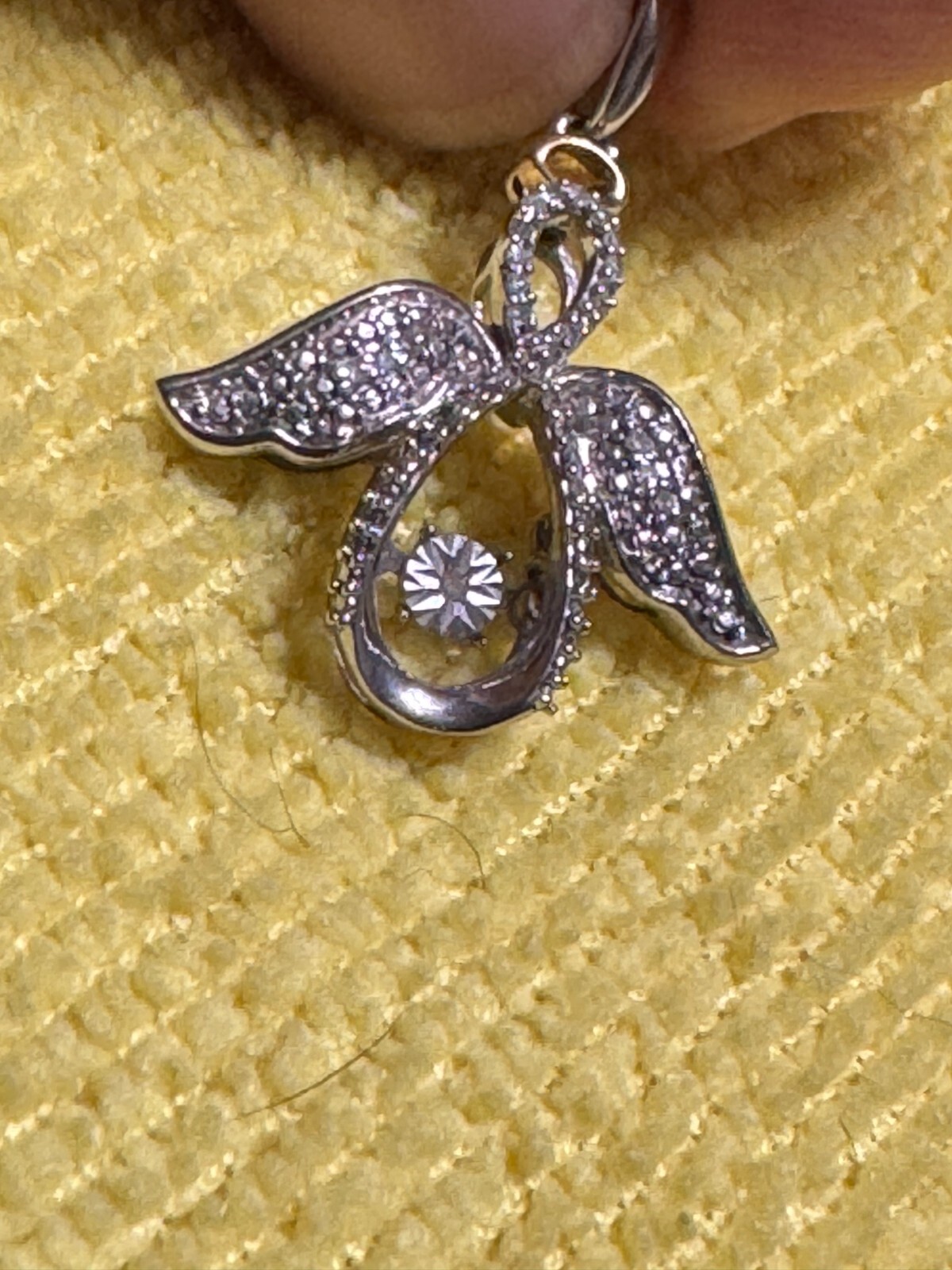 Vintage Sterling Silver Flying Angel w/Shimmering Disc & Crystals w/Free Ship
