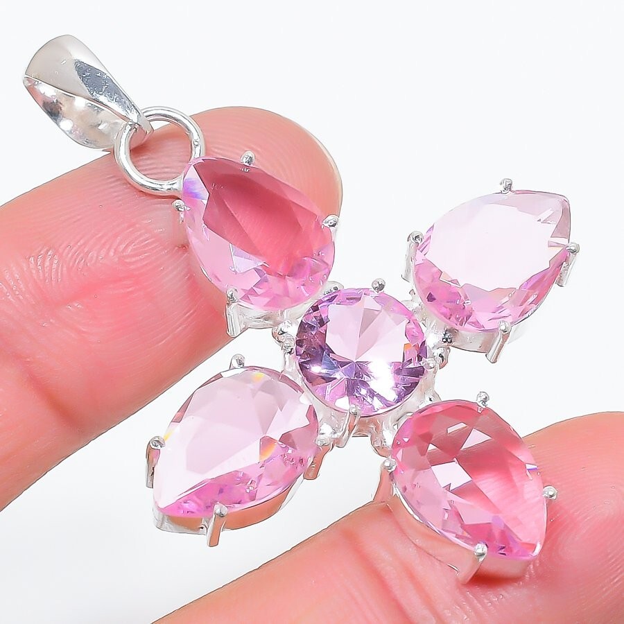 Pink Kunzite Gemstone Handmade 925 Sterling Silver Jewelry Pendant Size 2″