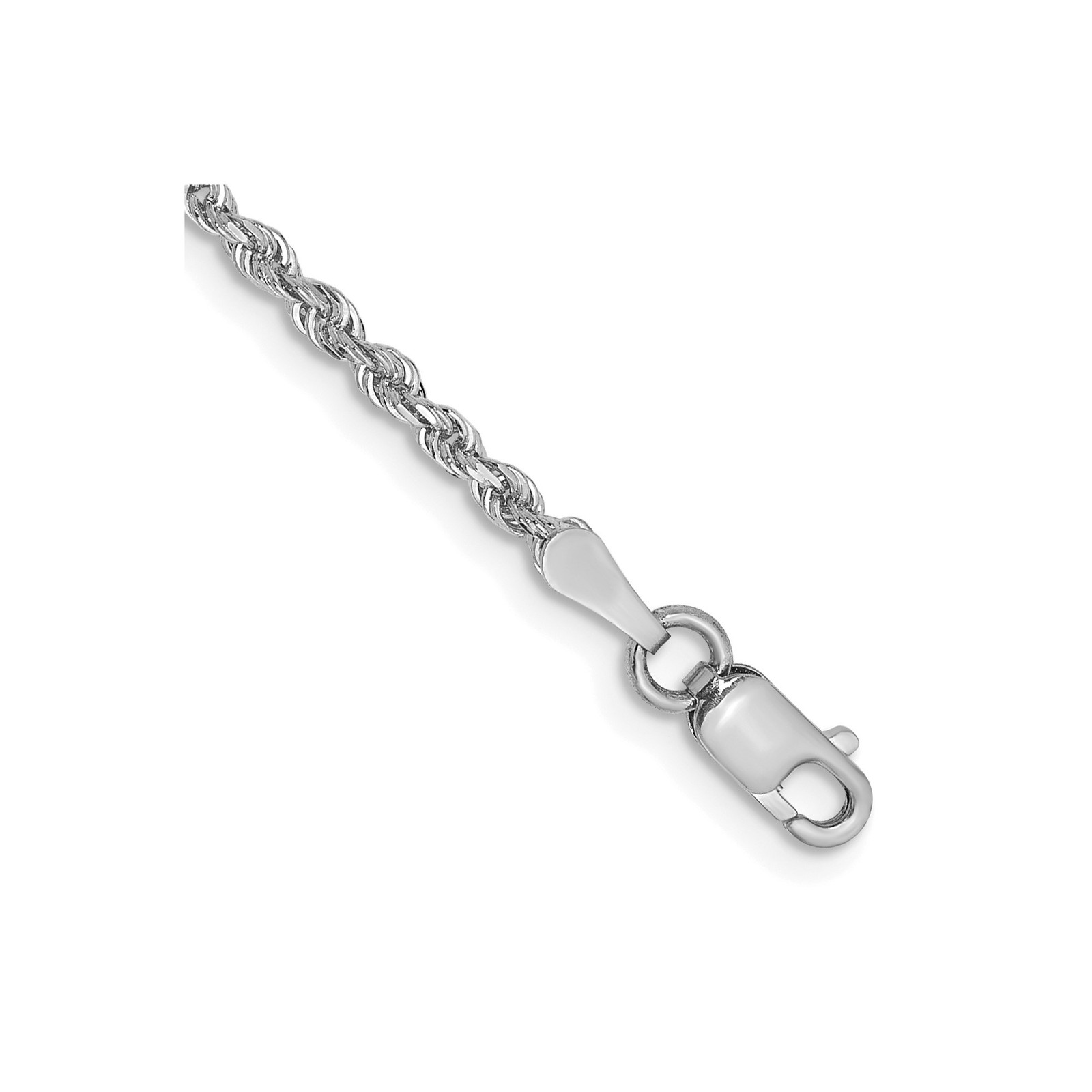 10K White Gold 1.85-3.35mm Rope Chain Necklace 7-30 Inch Mens Womens