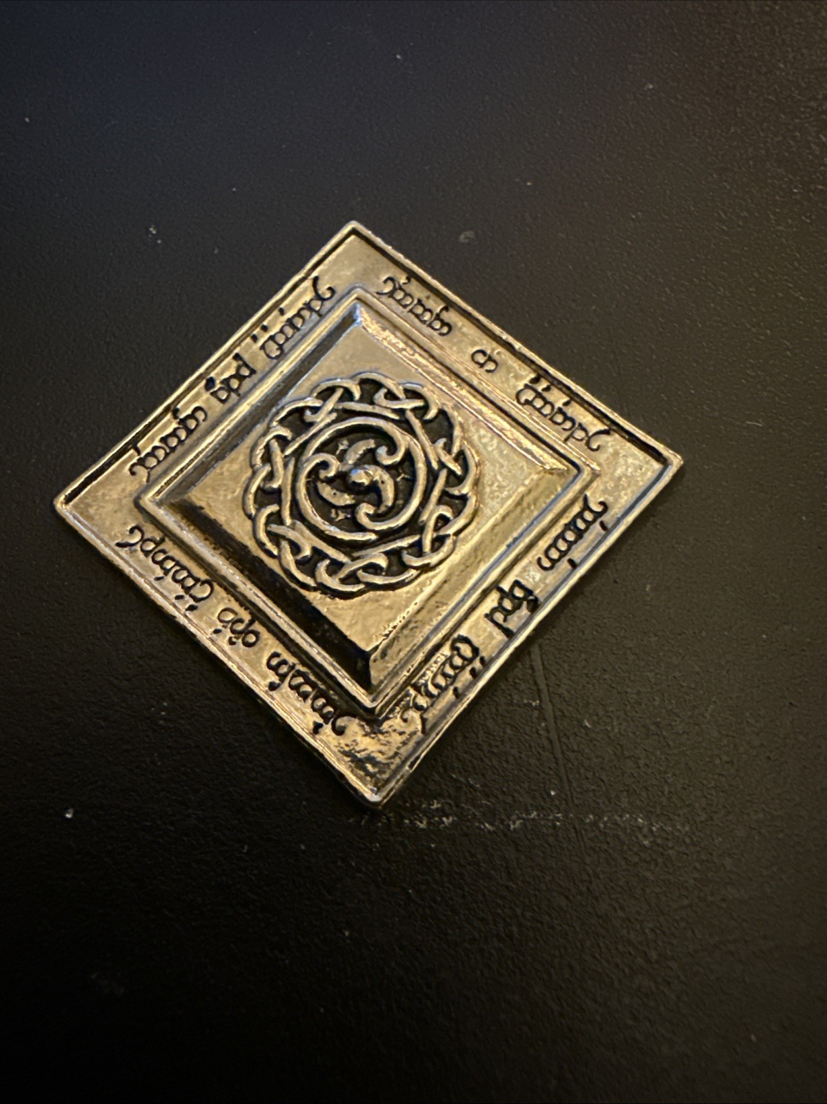 Vtg Metal Elvish Lord of the Rings LOTR Square Pendant 18.63g 27.8mm