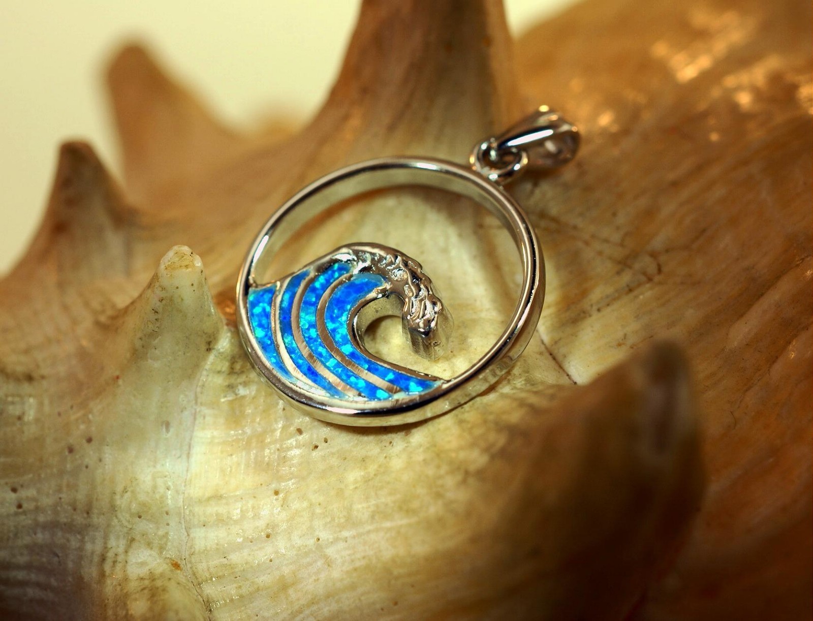 23.5MM RHODIUM 925 SILVER INLAID OPAL HAWAIIAN CRESTING OCEAN WAVE PENDANT #2