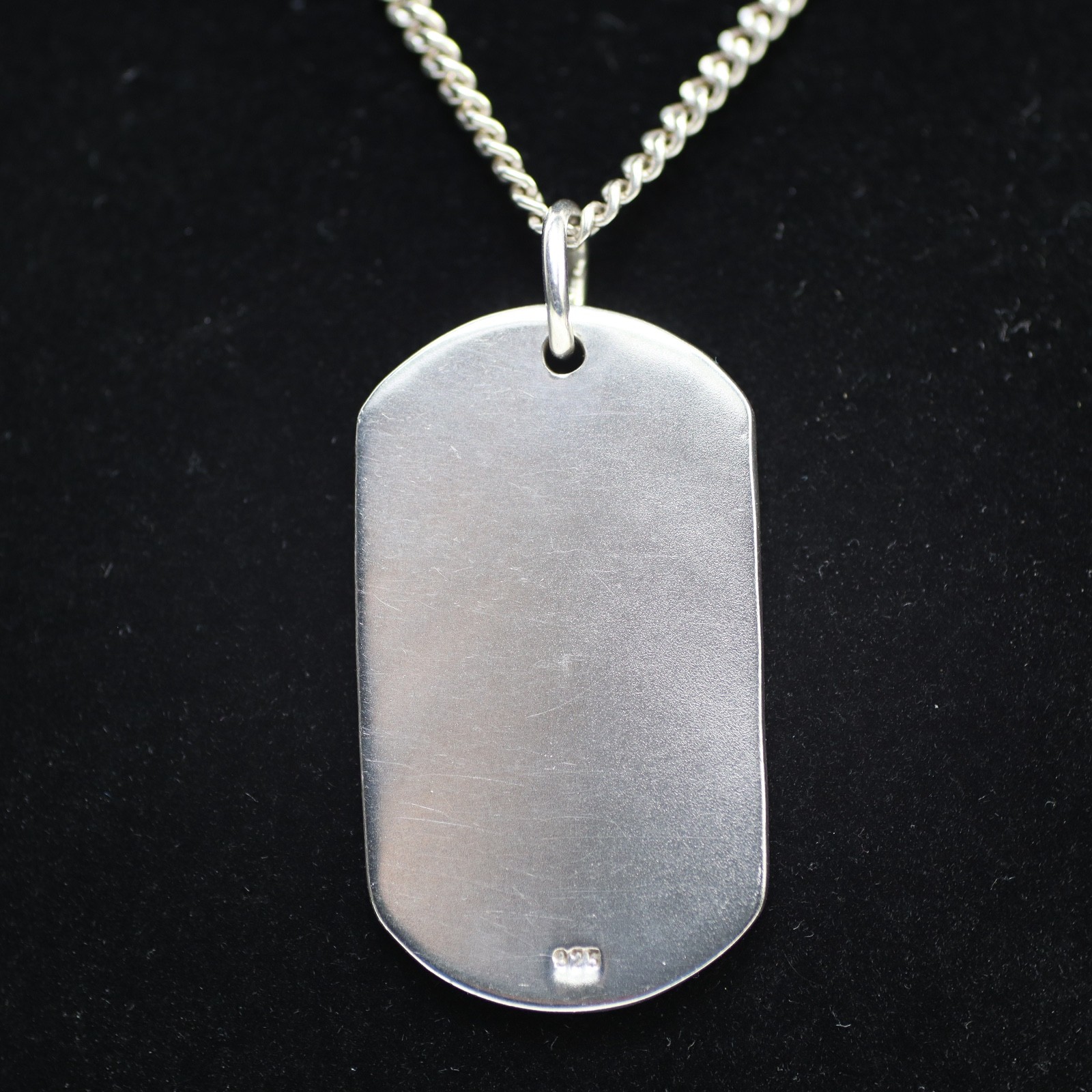 Sterling Silver Dog Tag Pendant Necklace – 925 – Cuban Link Chain – 52cm