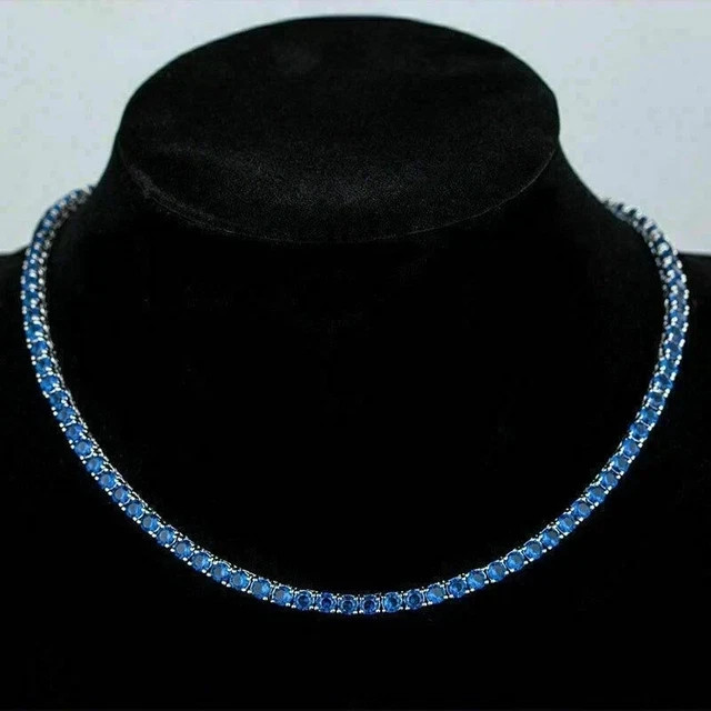 4mm Lab-Created Sapphire Luxury Tennis Necklace 20″ In 14k White Gold Plated 925