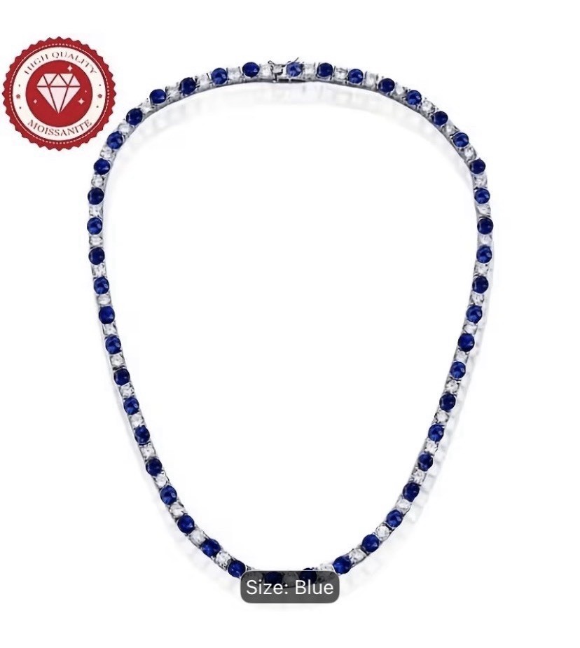 18CT Blue & White Lab Created Diamond Necklace 14K Gold Plated Sterling 19,5”