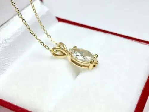 2Ct Marquise Cut VVS Diamond Pendant Necklace Free Chain 14K Yellow Gold Finish