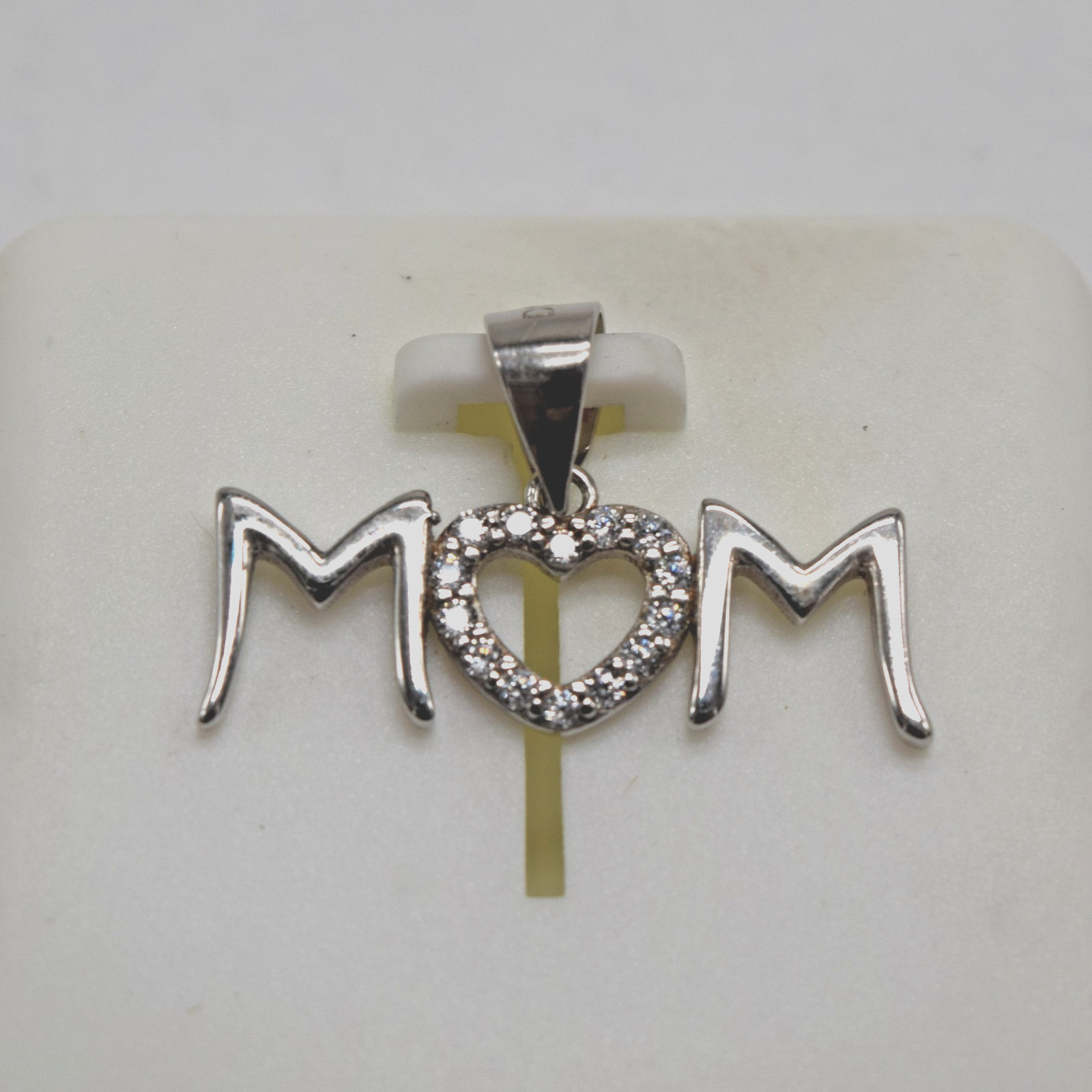 New DM 925 Sterling Silver “MOM” Crystal Heart Pendant