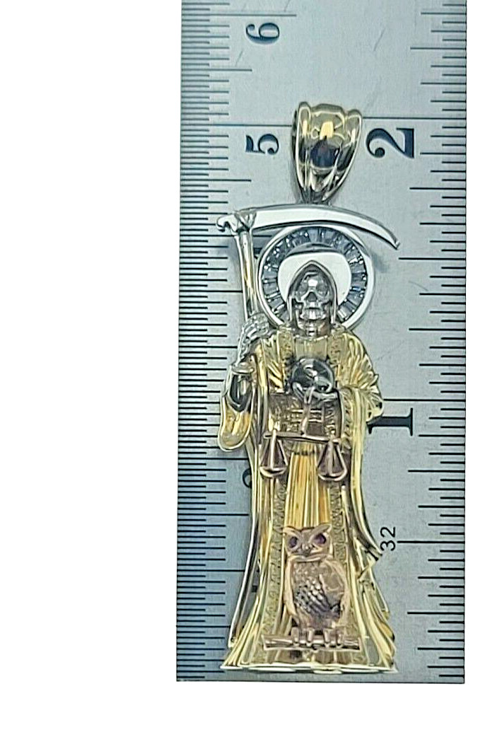 Santa Muerte Holy Death Grim Reaper Charm New 3D 2 In Long Pendant Real 14k Gold