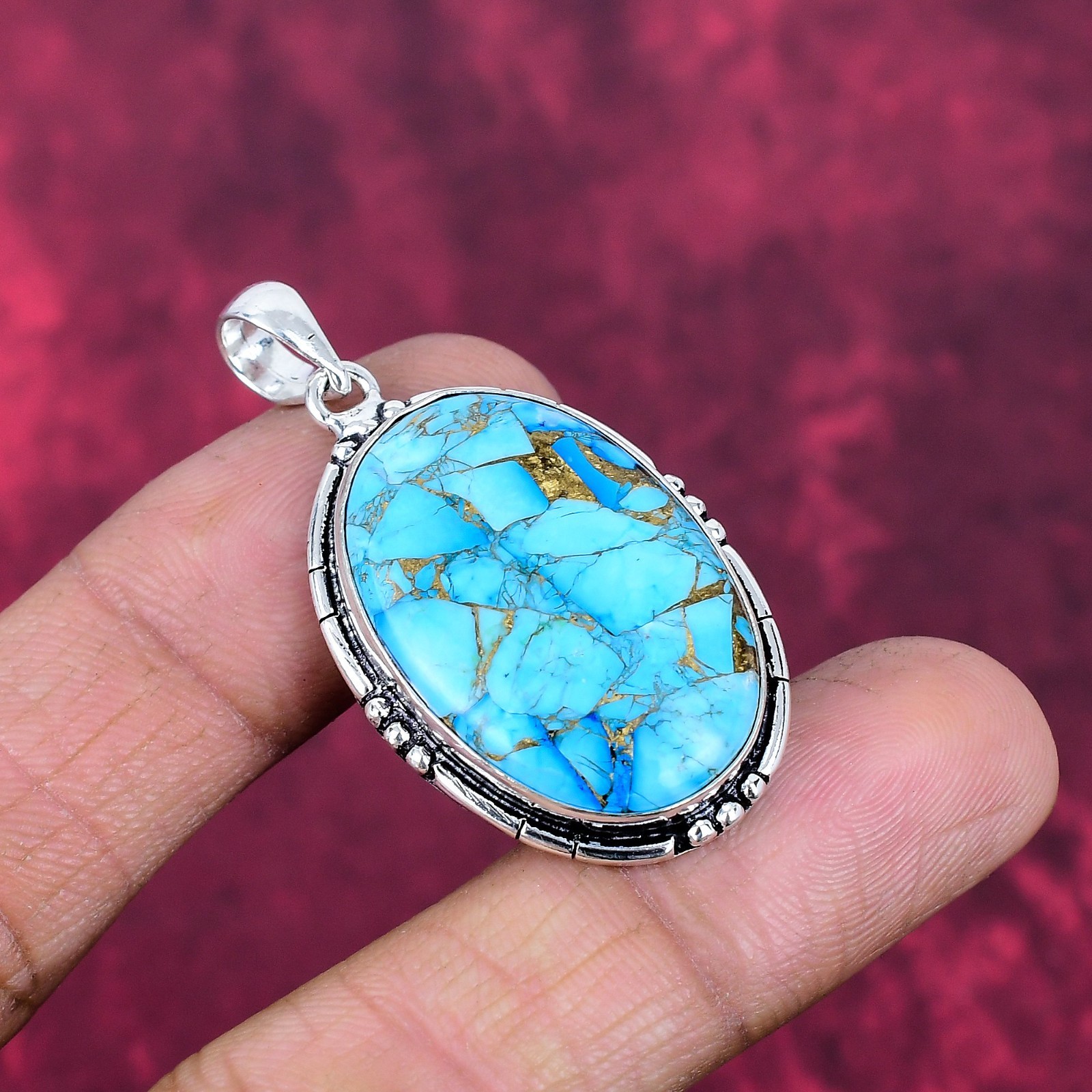 Blue Turquoise Gemstone Handmade 925 Solid Silver Jewelry Pendant Gifts For Love