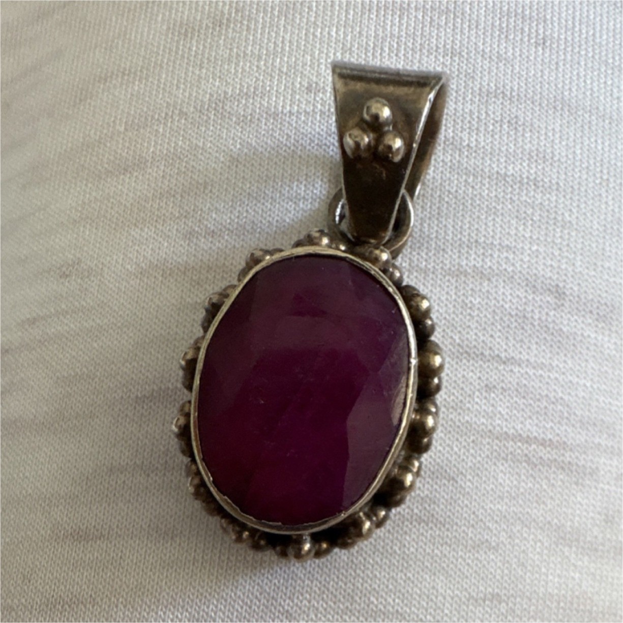 Silver Pendant with Oval Ruby Red Gemstone, Oval Shape, Gemstone Metal Jewelry