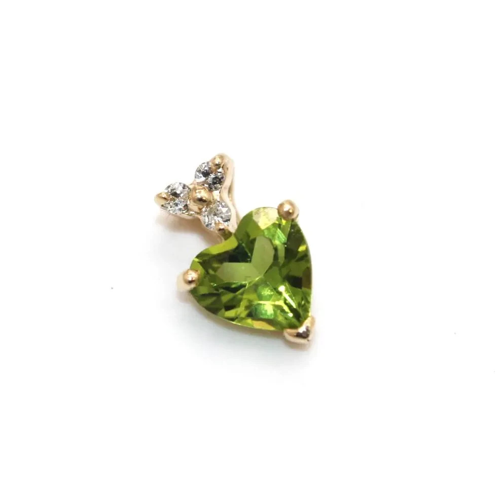 14k Yellow Gold Peridot Heart and Diamond Accented Pendant