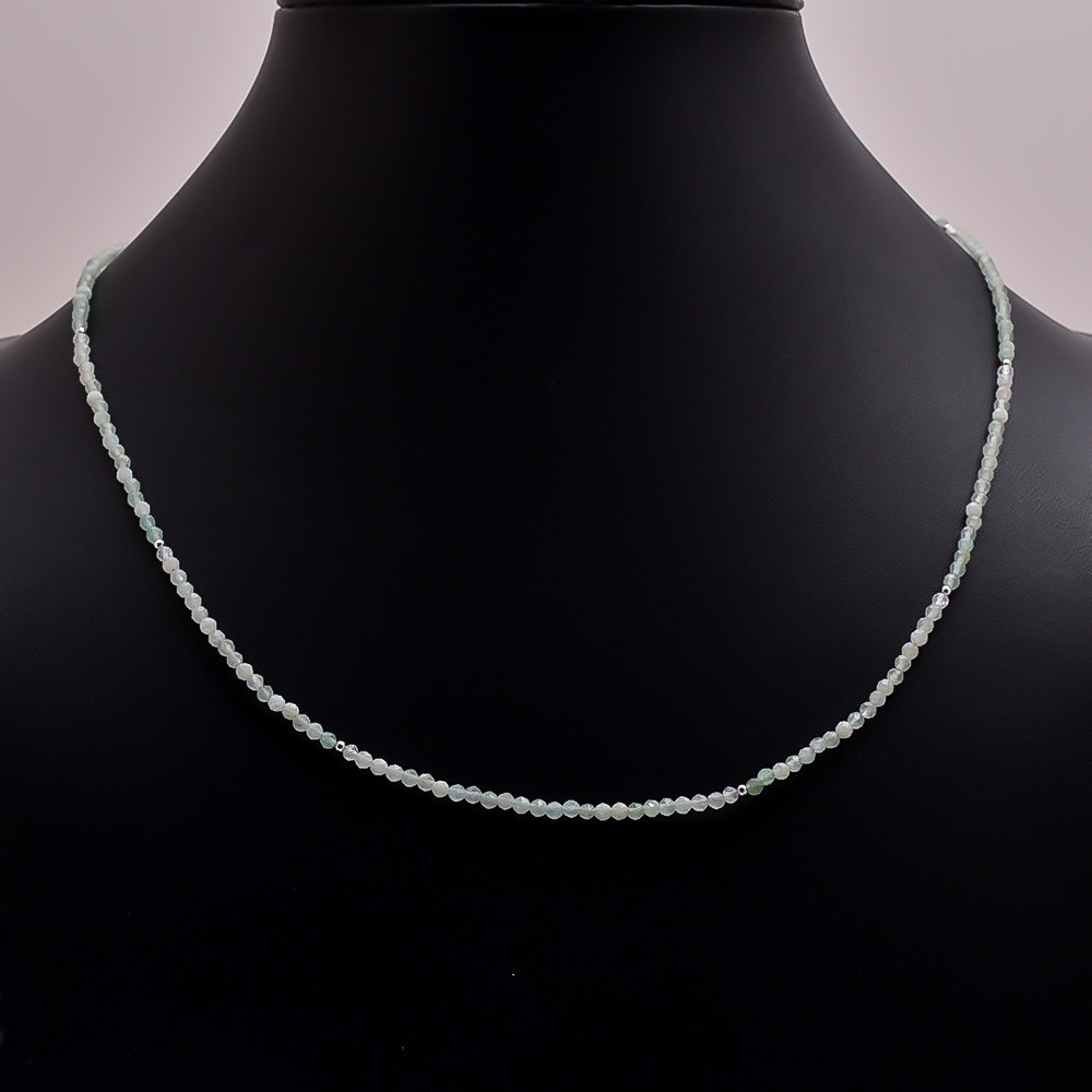 AAA+ Natural Green Aquamarine Round Gemstone Faceted Beads Necklace 16-18″ P-28