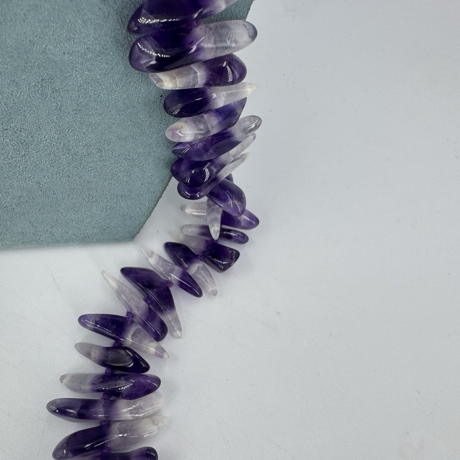 9ct gold ametyst gemstone necklace dog tooth long purple layer chunky 30”