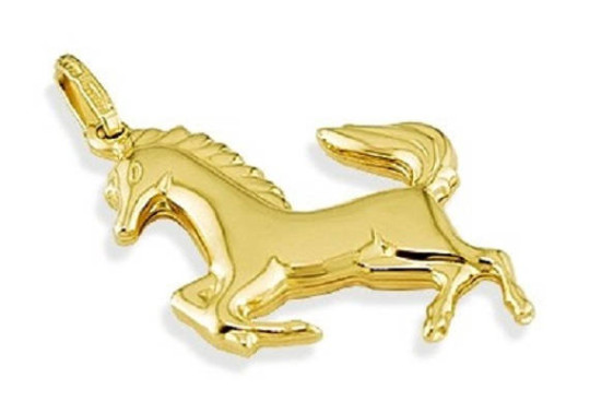 14k Yellow Gold Puffy Small Wild Prancing Horse Stallion Pendant F1 racing