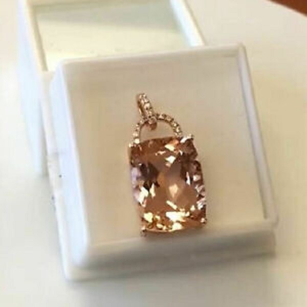 3Ct Cushion Cut Morganite Solitaire Pendant 14K Rose Gold Finish Free Chain