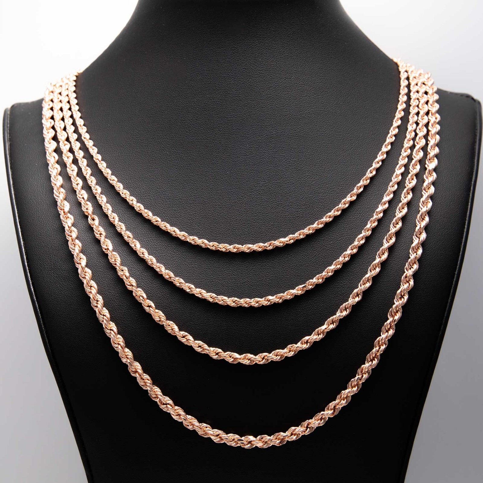 Rope Chain Necklace Real Hollow 14K Rose Gold All Sizes