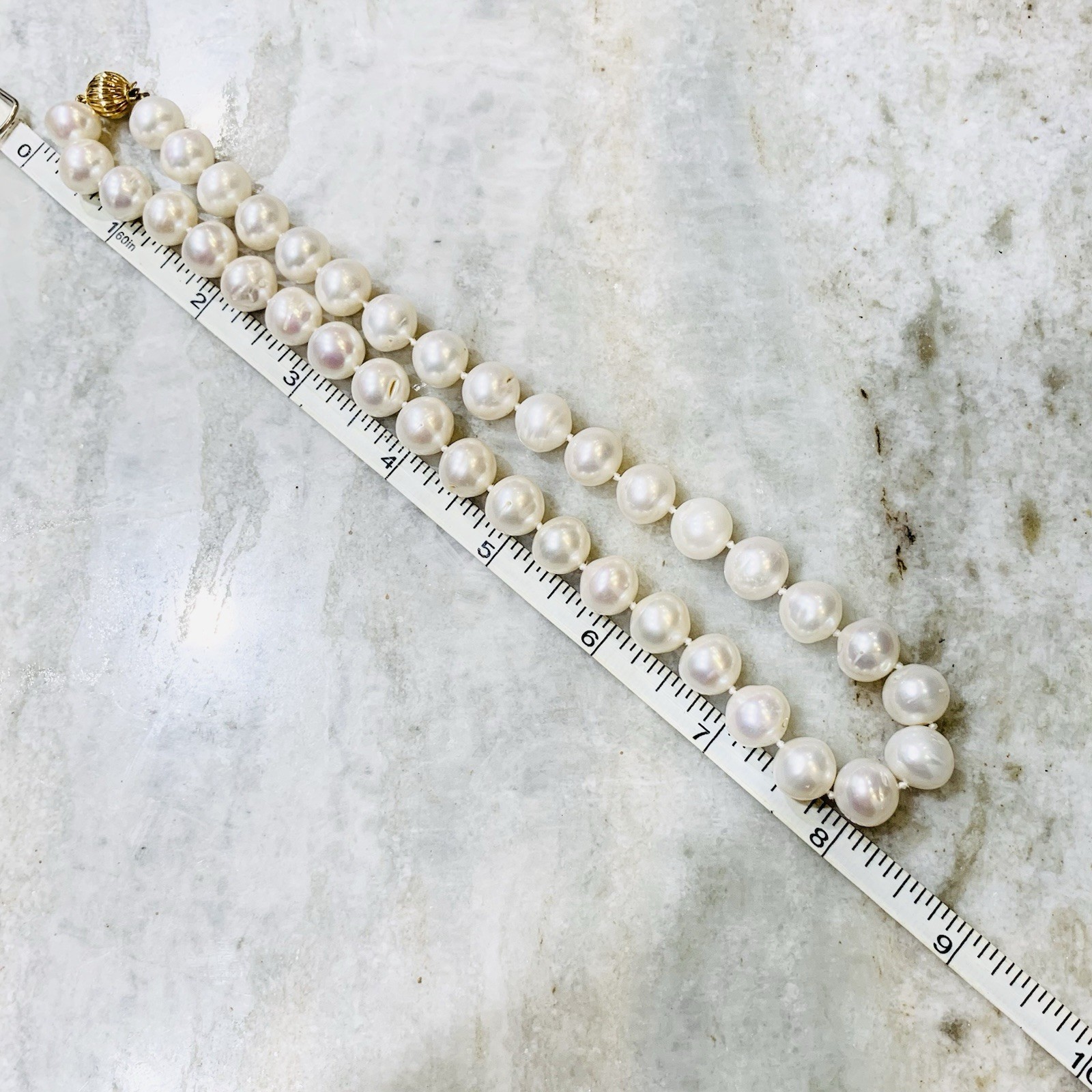 BIG Pearl Necklace 11mm 14k Yellow Gold 62.33gr White SouthSea style FIC 16” WOW