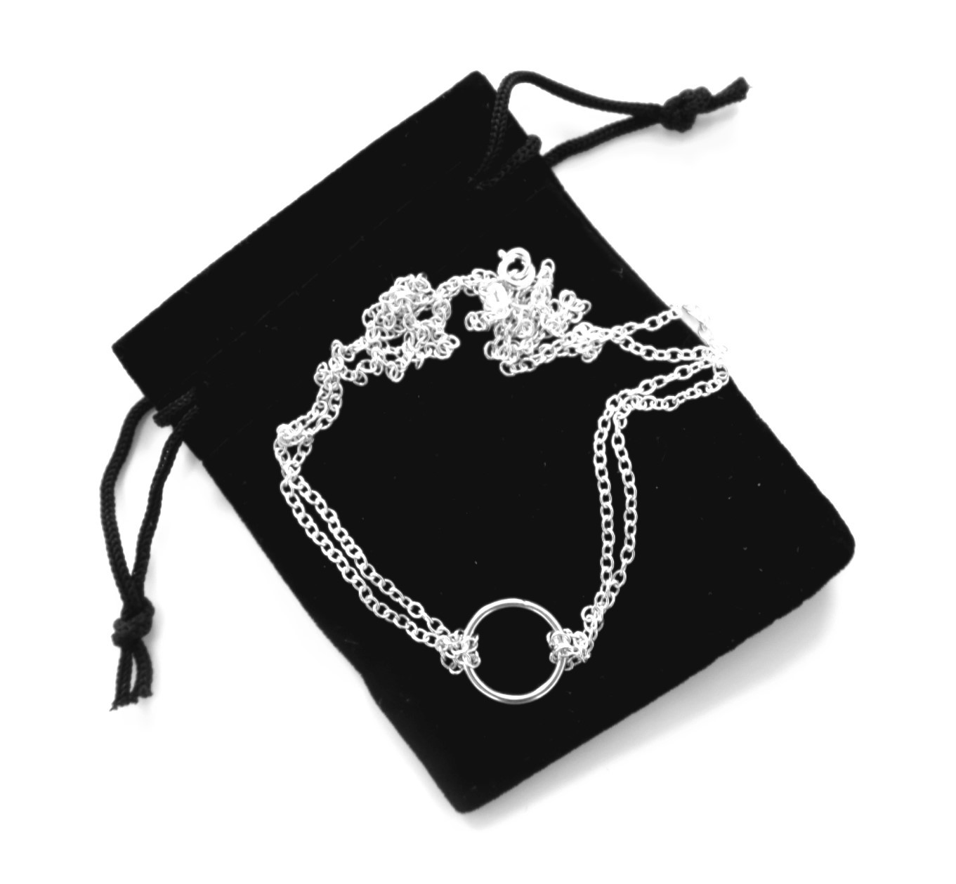 15mm Sterling Silver Karma Necklace Eternity Infinity Circle Ring Double Chain