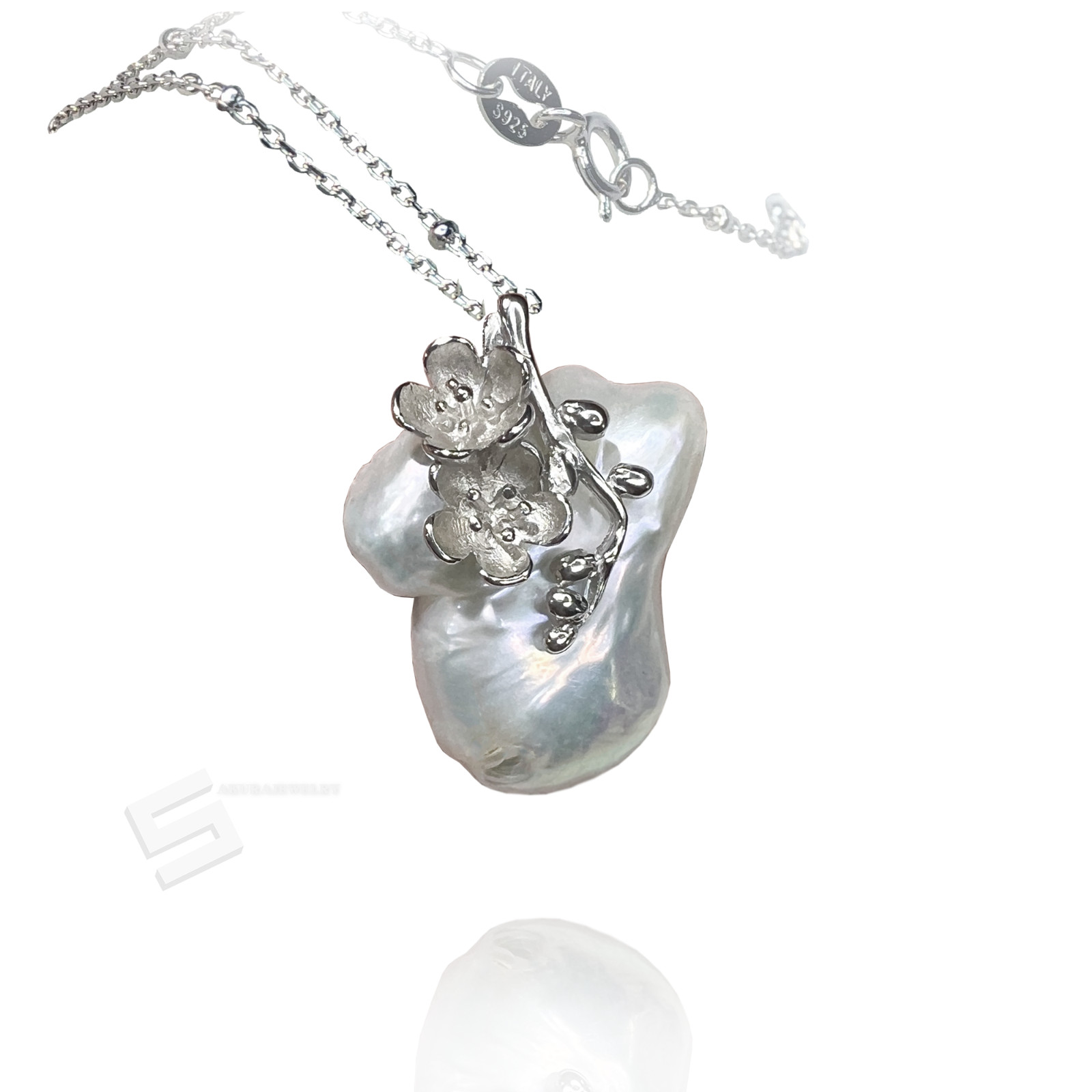 Large Freshwater Souffle Pearl In Sterling Silver Pendant Necklace