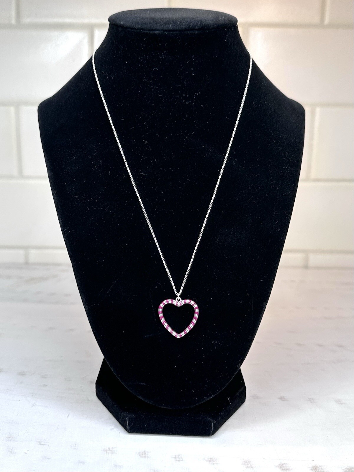 Tiffany & Co Paloma Picasso Enamel Stripe/925 Sterling Silver Heart 18 “Necklace