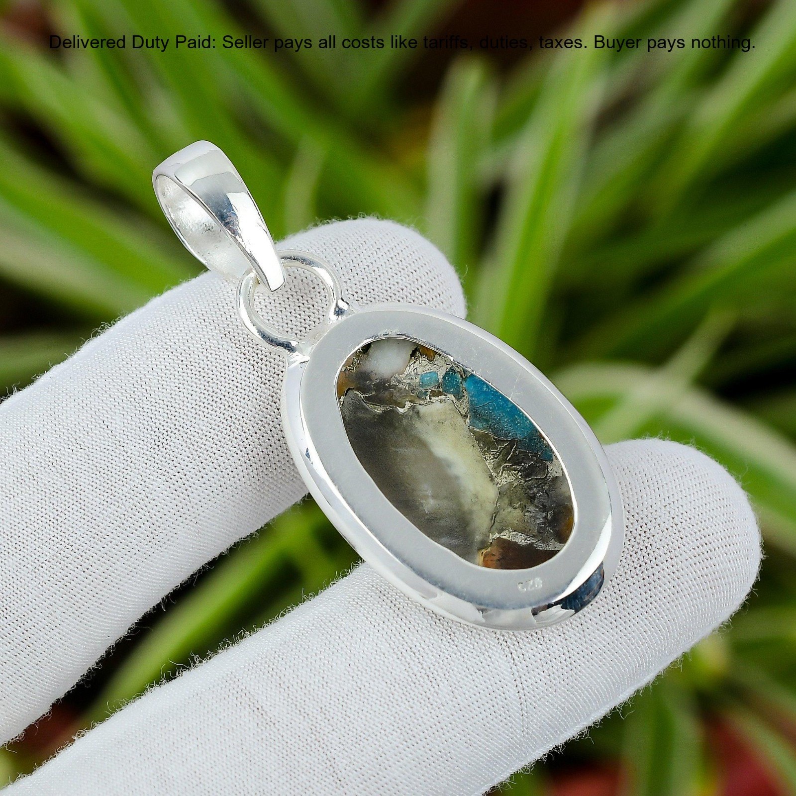 925 Silver Spiny Oyster Copper Turquoise Gemstone Bezel Boho New Pendant Jewelry
