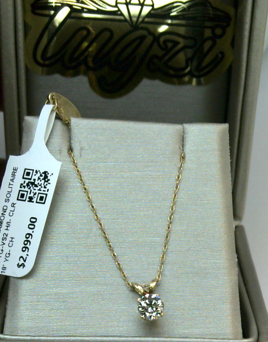 $3000 REAL GENUINE Diamond SOLITAIRE PENDANT NECKLACE 14k yellow Gold SOLID! 18′