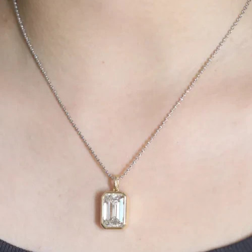 3.00Ct Emreald-Cut Lab Grown Diamond Solitaire Necklace Pendant 14k Yellow Gold