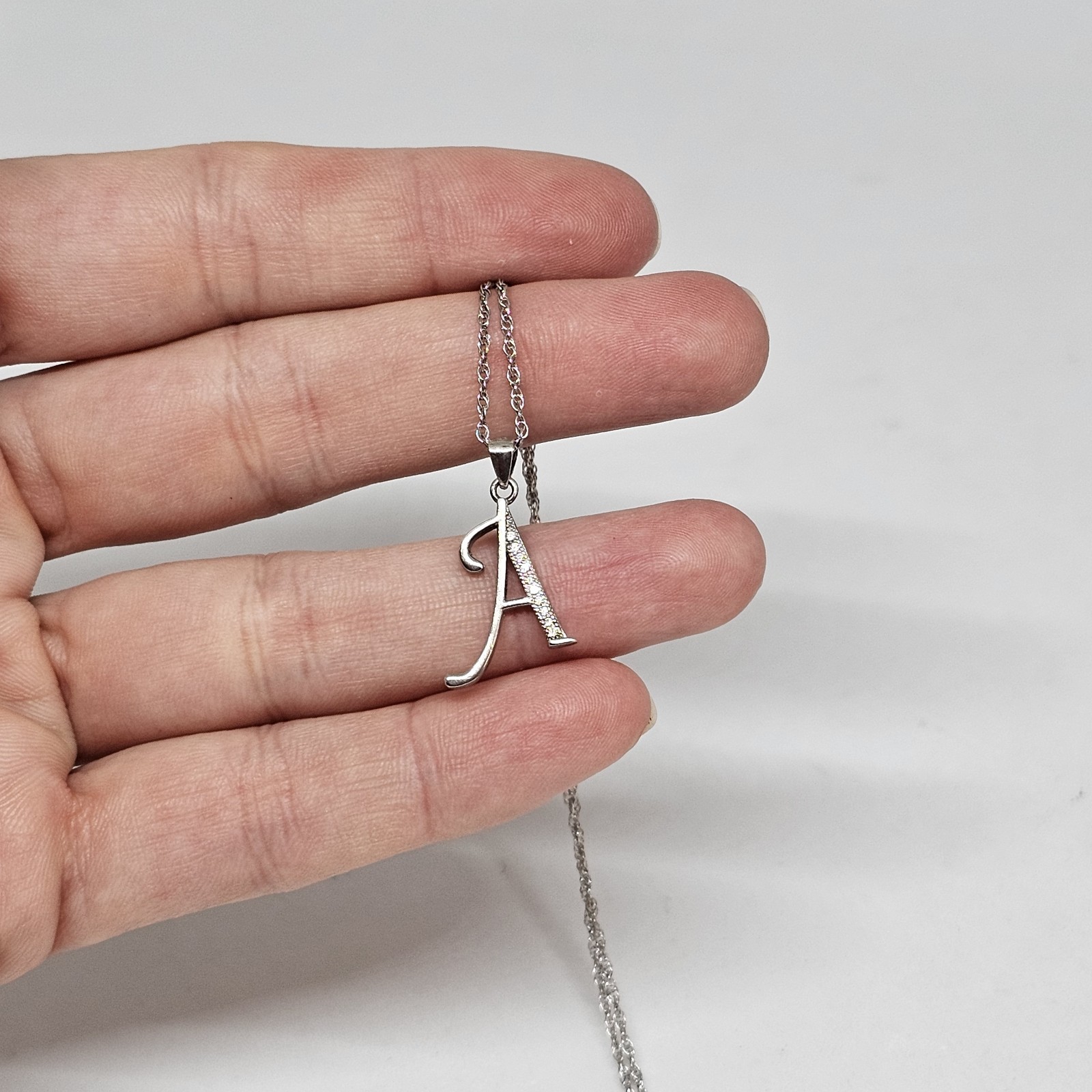 925 Sterling Silver CZ A Letter Initial Pendant Necklace Name Chain Cubic Zircon