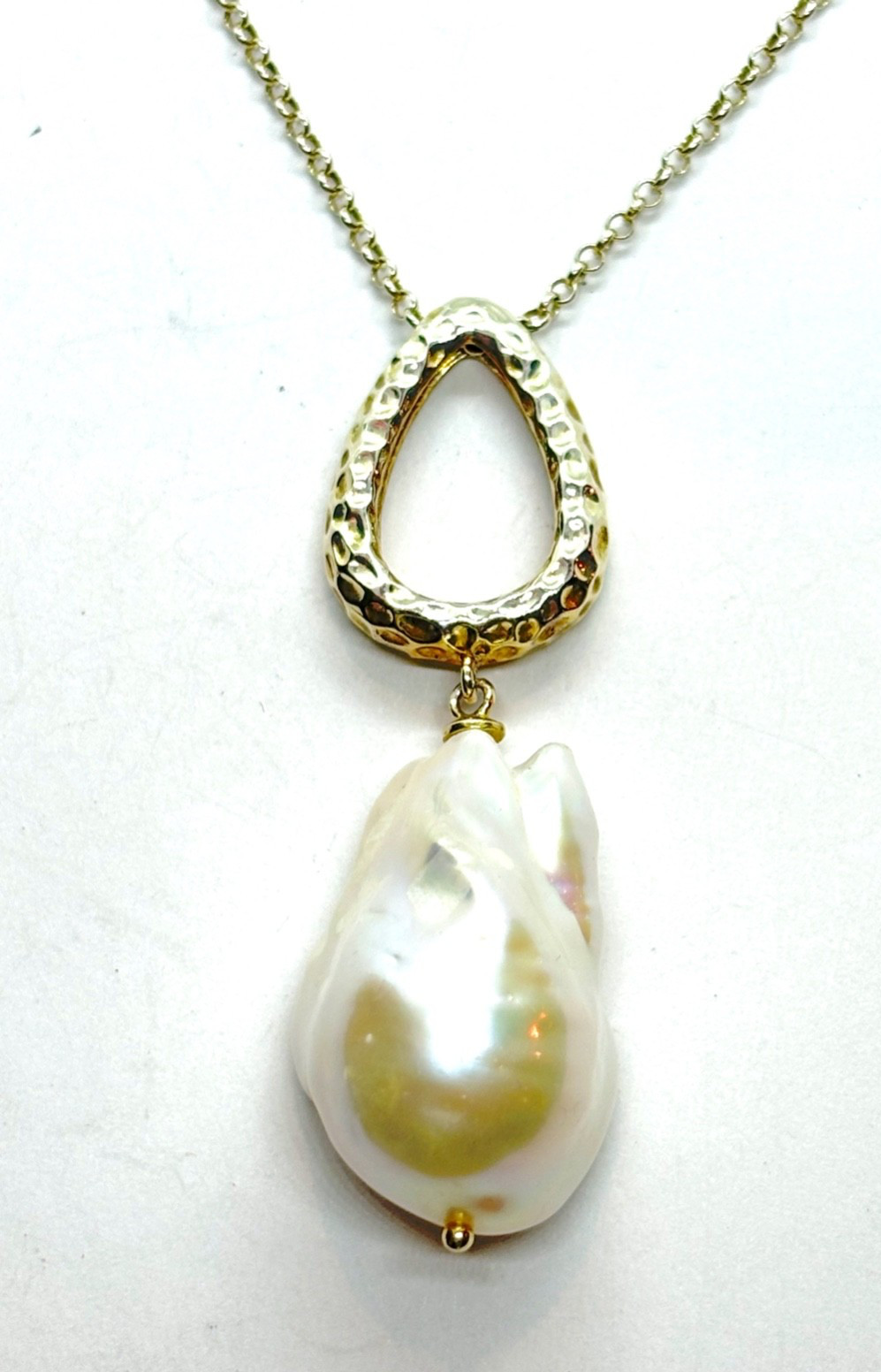Sterling Silver Gilt Large Natural Baroque Pearl Pendant Necklace – 11.2 grams