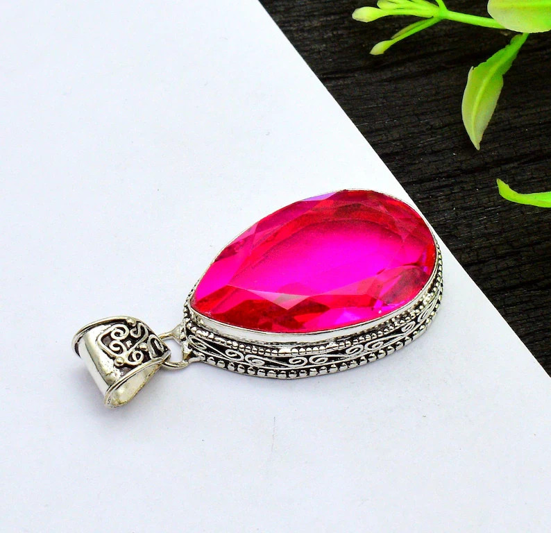Pink Rubellite Gemstone Handmade 925 Sterling Silver Jewelry Christmas Pendant