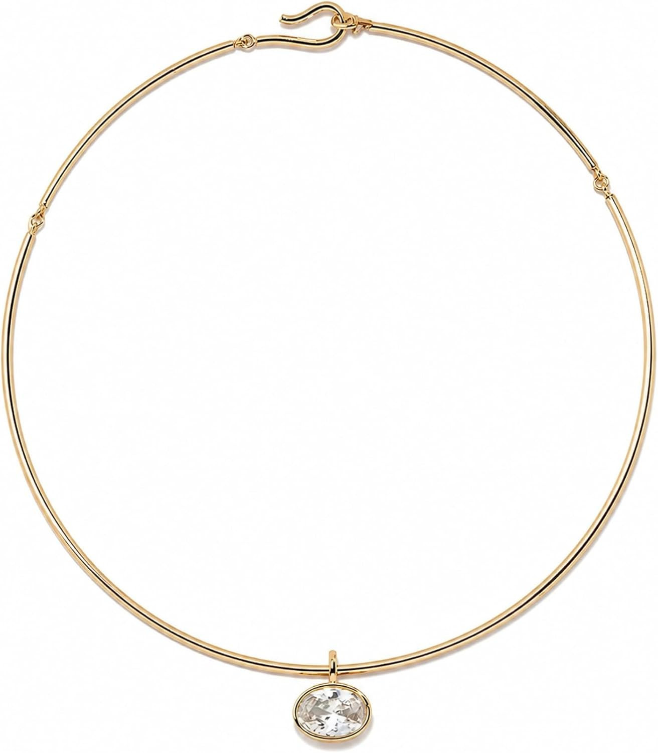 18K Gold Oval Bezel Collar Charm Necklace and Charms | Choker Pendant Necklace &