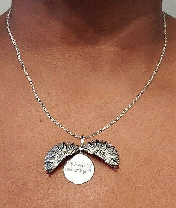 Sunflower Hidden Message Pendant Platinum Bond With Sterling Silver Chain