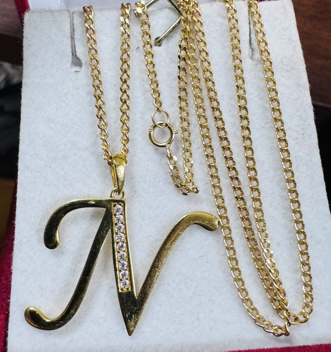 18K 750 Real Fine Gold Men Women’s Letter N Set Necklace 23.5/24” long 7.9g 2mm