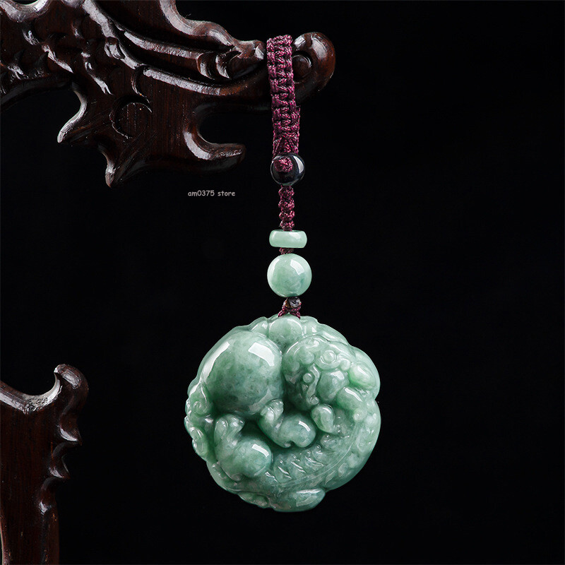 100% Natural Grade A Jade Jadeite Key Chain Jade Pixiu Dragon Pendant