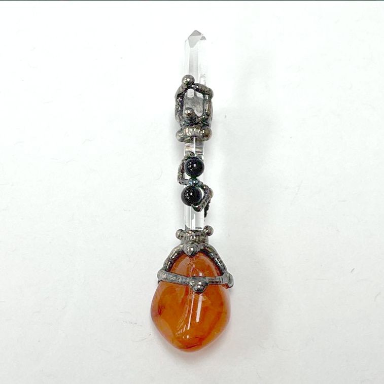 Vintage Silver-Tone Scepter Pendant With Quartz, Carnelian & Onyx