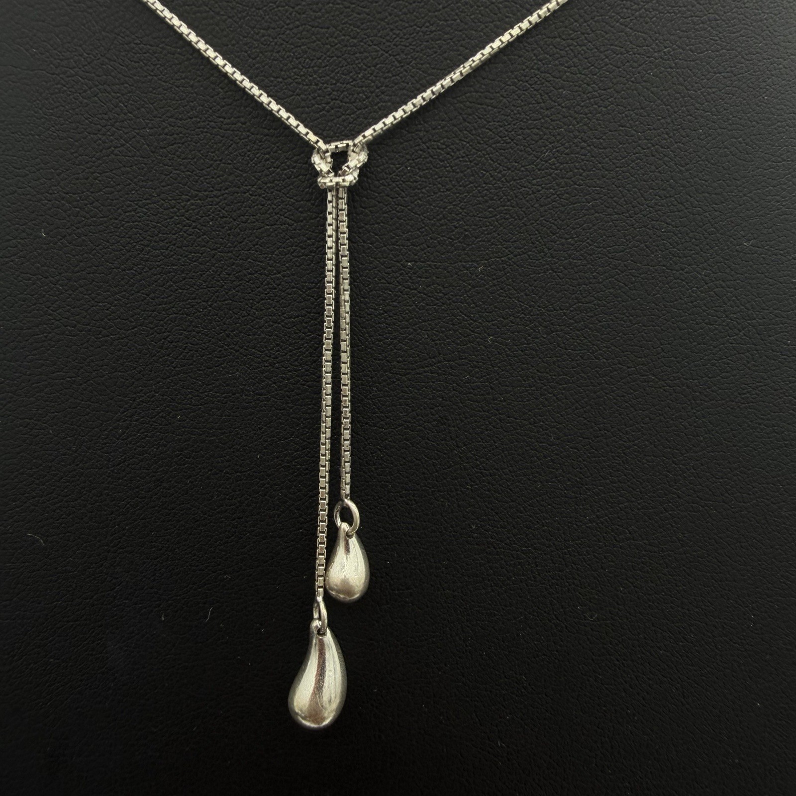 Vtg JTV Sterling Over Rhodium Drop Necklace Dangle Y Tassel Teardrop Ball Modern